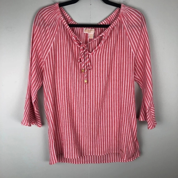 Michael Kors Tops - Michael Kors | Pink & White Striped Tie Blouse